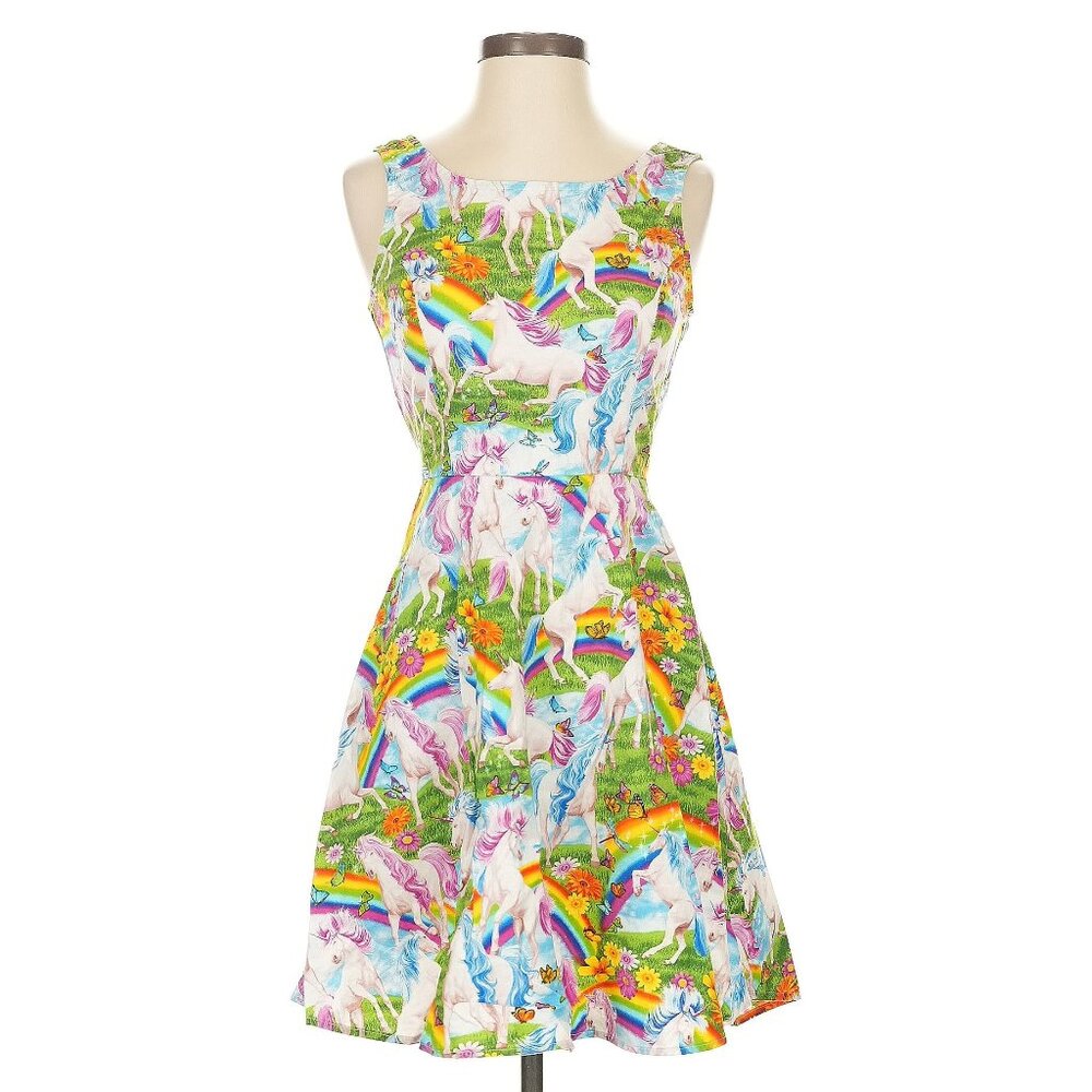 Unicorn Rainbow Print Has Pockets WHIMSICAL COQUETTE GIRLY COLORFUL EUC RARE